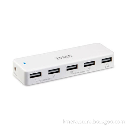 36W high-power portable mobile phone charger with 5 independent USB ports, charge 5 iPhone or 3 iPad